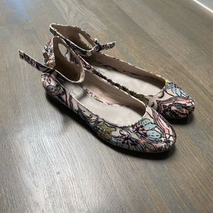 Floral flats with ankle strap